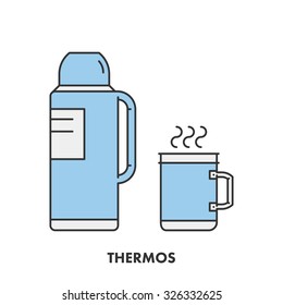 Line icon thermos in color. Vector linear logo for web and site