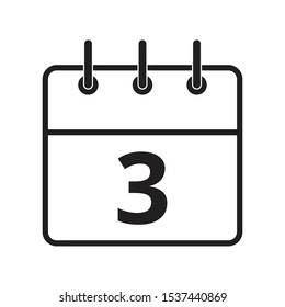 Line icon the third day on the calendar isolated on white background. Vector illustration.