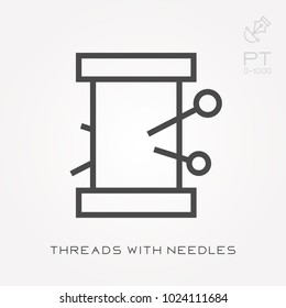 Line icon threads with needles