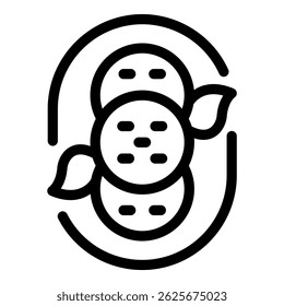 Line icon of three cookies decorated with mint leaves, representing a plate of freshly baked treats