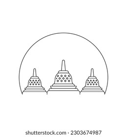 line icon three stupa with circle line isolated on white background.