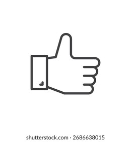 Icono de línea de un gesto de pulgar hacia arriba con la mano. Icono de Vector de contorno utilizado como signo y símbolo de Aprobación, me gusta o Comentarios positivo en las redes sociales.