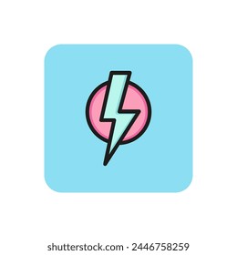 Line icon of thunder strike in circle. Charge flash, lightning bolt, electricity. Energy symbol. Can be used for pictograms, web icons, buttons