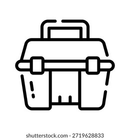 Ícone de linha de caixa de ferramentas para garagem, mecânica e reparação automotiva.