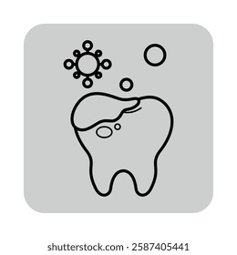 Line icon of tooth with bubbles and star-like figure. Dental health and the importance of oral hygiene practices concept