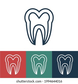 Line icon tooth with nerve in tooth