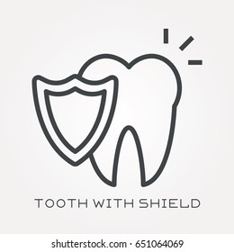 Line icon tooth with shield