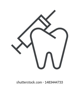 Line icon tooth and syringe. Simple vector illustration with ability to change.