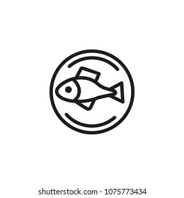 Line icon of top view of fish on tray. Fish dish, fresh seafood, meal. Dish concept. For topics like food, menu, restaurant