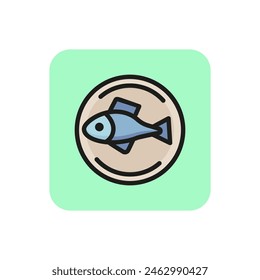 Line icon of top view of fish on tray. Fish dish, fresh seafood, meal. Dish concept. For topics like food, menu, restaurant