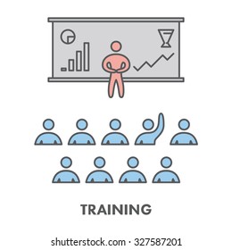 Line icon training, presentation and seminar. Vector business symbol, logo and banner