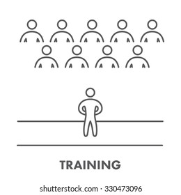 Line icon training, presentation and seminar. Vector business symbol, logo and banner