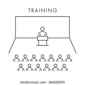 Line icon training, presentation and seminar. Vector business symbol, logo and banner.