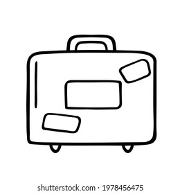 Line icon travel suitcase, isolated on white. Outline vector sign. 