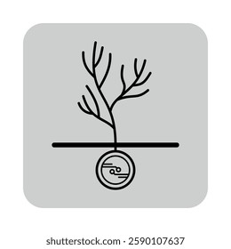 Line icon of tree growing from circular cryptocurrency symbol. Connection between nature and digital finance concept