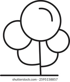 Line icon of a tree, symbolizing nature, reforestation, or environmental conservation with transparent background.