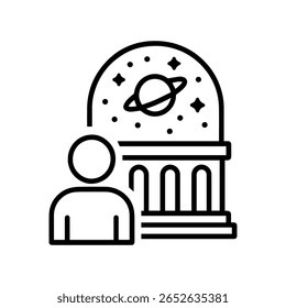 line icon Trip to the planetarium on white background vector
Vector line icon on white background