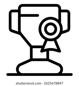 Line icon of a trophy cup award with a ribbon for the winner, an illustration of a concept related to success and achievement