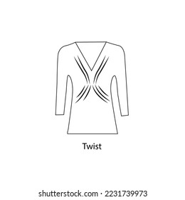 Line icon tunic sleeve length blouse vector illustartion. V-line shirt outline icon cross over shirt hand drawing blouse shirt vector icon isolated on white background. Silhouette of blouse for women