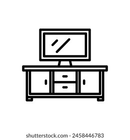 line icon of tv on table, isolated background
