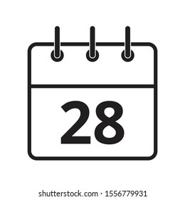 Line icon the twenty-eighth day on the calendar isolated on white background. Vector illustration.