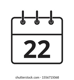 Line icon the twenty-second day on the calendar isolated on white background. Vector illustration.