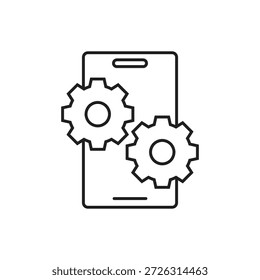 Icono de línea de dos engranajes en la pantalla de un teléfono inteligente.