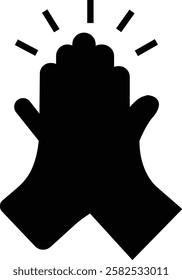 Line icon of two hands clapping in a high-five gesture, symbolizing celebration, teamwork, and achieving goals through collaboration.