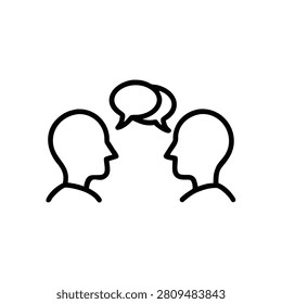 Line icon of two human heads profile view engaged in verbal exchange.