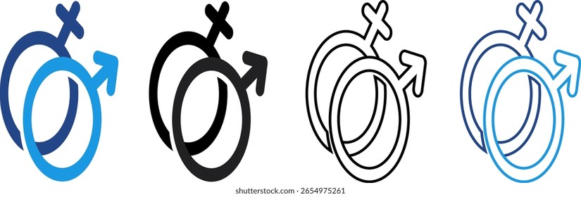 Icono de línea de dos símbolos de género interrelacionados, a saber, el símbolo femenino y el símbolo masculino representa el concepto de identidad de género binaria.