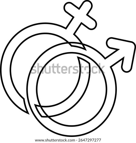 Line icon of two interrelated gender symbols, namely the female symbol and the male symbol represents the concept of binary gender identity.