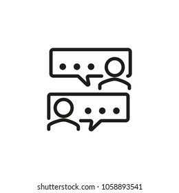Line icon of two men with speech bubbles. Chat, dialogue, conversation. Web and mobile communication concept. Can be used for topics like networking, internet, applications