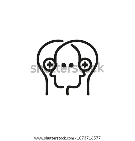 Line icon of two overlapped heads. Experience exchange, telepathy, business solution. Information transfer concept. For topics like business, communication, psychology