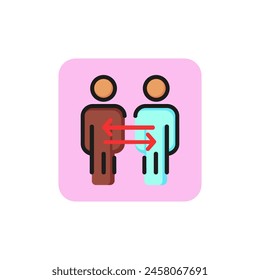 Line icon of two people with arrows. User connection, exchange of experience, friendship. Communication concept. For topics like business, relationship, internet