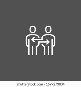 Line icon of two people with arrows.Flat vector collaboration icon symbol sign from modern startup strategy and success collection. Editable Stroke. 58x58 Pixel Perfect.