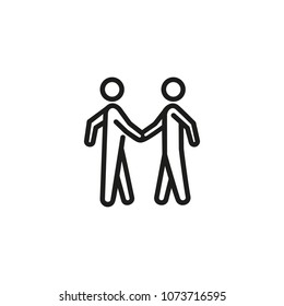 Line icon of two people shaking hands icon. Agreement, meeting, respect. Partnership concept. For topics like business, success, teamwork