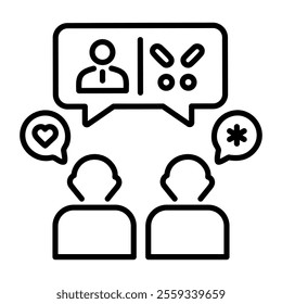 A line icon of two persons playing a guessing game 