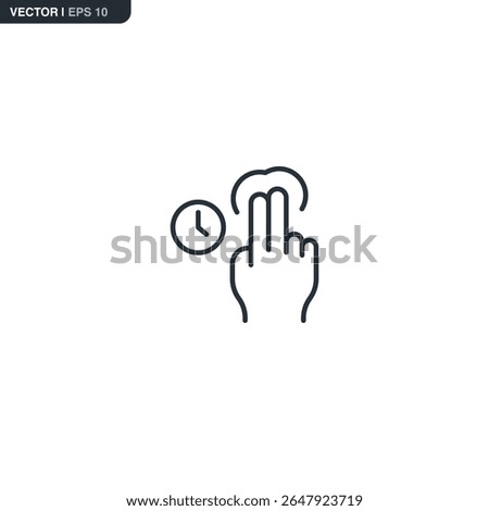 Line icon of a two-finger tap and hold gesture. Commonly used to trigger special app functions, secondary menus, or developer features.