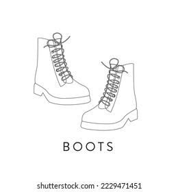 Icono de línea Ilustración Unisex Boots Vector. Silueta del icono del vector lineal de zapatas de invierno aislado sobre fondo blanco. Senderismo de zapatos. Calzado. Ilustración del esquema de los boots de las niñas