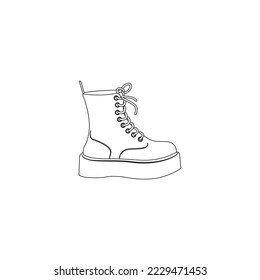 Line icon Unisex Boots Vector illustartion. Silhouette of Winter Shoes linear vector icon isolated on white background. Hiking Shoes. Footwear. Girl's Boots outline illustration