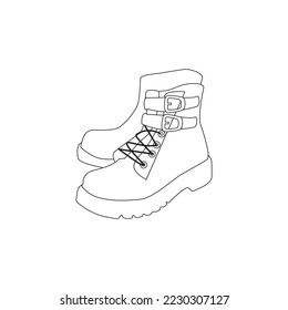 Line icon Unisex Boots Vector illustartion. Silhouette of Winter Shoes linear vector icon isolated on white background. Hiking Shoes. Footwear. Girl's Boots outline illustration