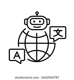 Line icon of universal AI translator avatar with editable stroke for cross-language communication in education