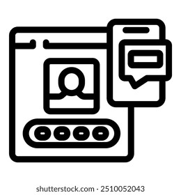 Ícone de linha de uma conta de usuário sendo acessada com uma notificação de smartphone, representando segurança e privacidade online