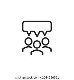 Line icon of user group with speech bubble. Online conference, group chat, community network. Internet communication concept. Can be used for web design, mobile app and pictogram