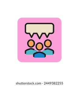 Line icon of user group with speech bubble. Online conference, group chat, community network. Internet communication concept. Can be used for web design, mobile app and pictogram