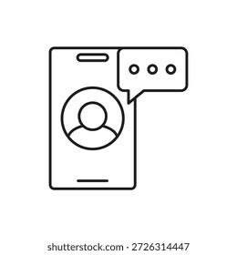 Icono de línea de perfil de usuario con burbuja de chat en el teléfono inteligente.