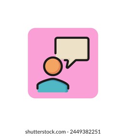 Icono de línea de usuario y burbuja de voz. Chat, mensaje, Asistencia al cliente. Concepto de comunicación en línea. Se puede utilizar para el Diseño web, App móvil y pictograma