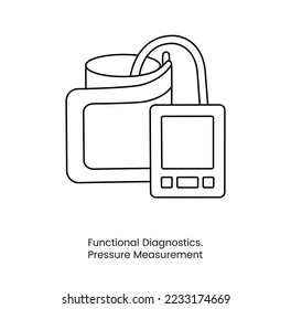 Line icon in vector blood pressure measuring device, functional diagnostics, tonometer illustration.