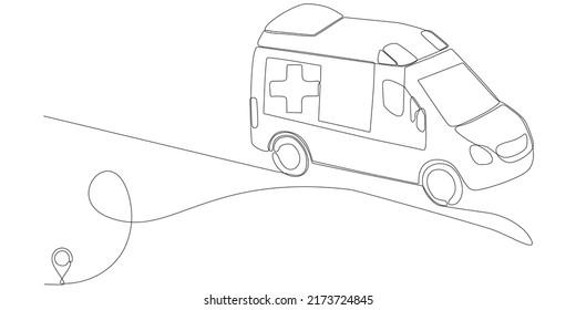 Line Icon Vector Continuous Line Drawing Of Ambulance Car Line From Oulis Hospital Route With Starting Point And Single Line Trail - Vector Illustration. - Vector