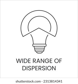 Icono de línea en formato vectorial que representa los rayos de luz que se esparcen en un gran ángulo.